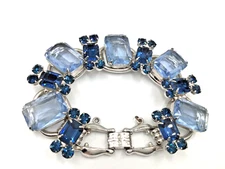 Vintage Juliana Blue Emerald Cut Rhinestone Bracelet MISSING SAFETY CHAIN READ