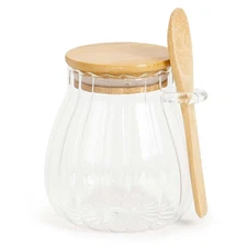 Sugar Container with Bamboo Lid and Spoon,350ml Sugar Bowl Glass Jar for Coffee