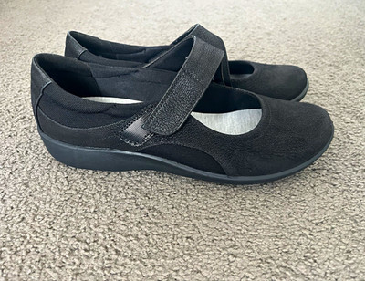 Clarks Cloudsteppers Comfort Black Mary Jane Flats Hook & Loop Womens 11 M