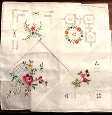 5 Vintage Petit Point Handkerchief Hankies Delicate Floral Embroidery Open Work