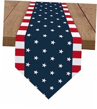 Linen Burlap Table Runner Dresser Scarves, 13x90in American Flag3697lzlh0629