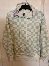 Wild Fable Women's Hooded sweatshirt, Green White check, Size Medium, NWOT