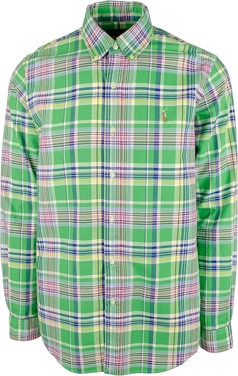 Polo Ralph Lauren Mens Classic Fit Oxford Shirt Green/Pink Multi Sz Large