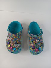 Crocs Lisa Frank Big Kids Size 4 / J4 Classic Clogs with Jibbitz Turquoise Blue