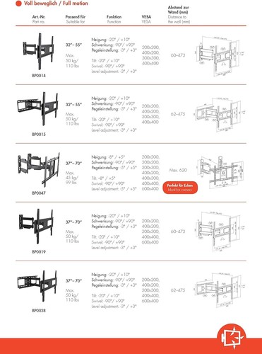 LogiLink BP0039 TV-Halterung Wandmontage 93,9-177,8 cm (37-70 Zoll)schwarz - 第 5/6 張圖片