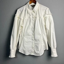 Kenar Ruffle Shoulder Blouse Med Cotton Poplin Romantic Cottagecore Minimalist