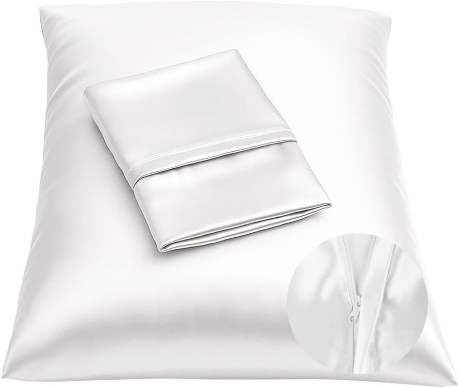 Dos Fundas de Almohada de Saten Blanco con Cremalera Estandar Suave y Frescas