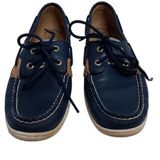 Sperry Shoes Size Womens 7.5 Blue Leather with White Striped Fabric