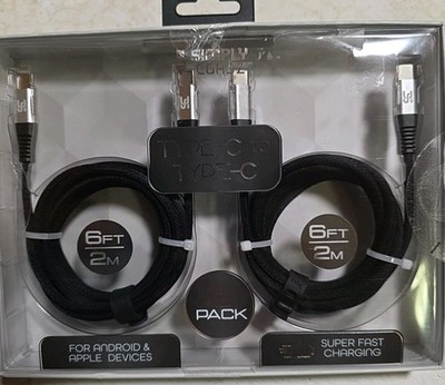 SIMPLY CORDZ USB-C To USB-C 6ft 2 Pack For Apple & Andoid SUPER FAST CHARGING
