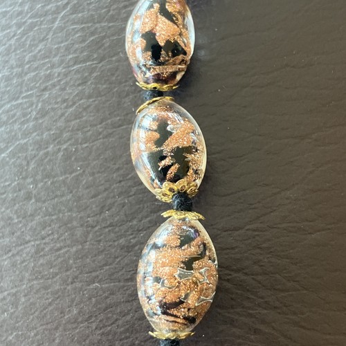 VINTAGE MURANO GLASS MICA COPPER BLACK CASED BEAD BRACELET From Estate