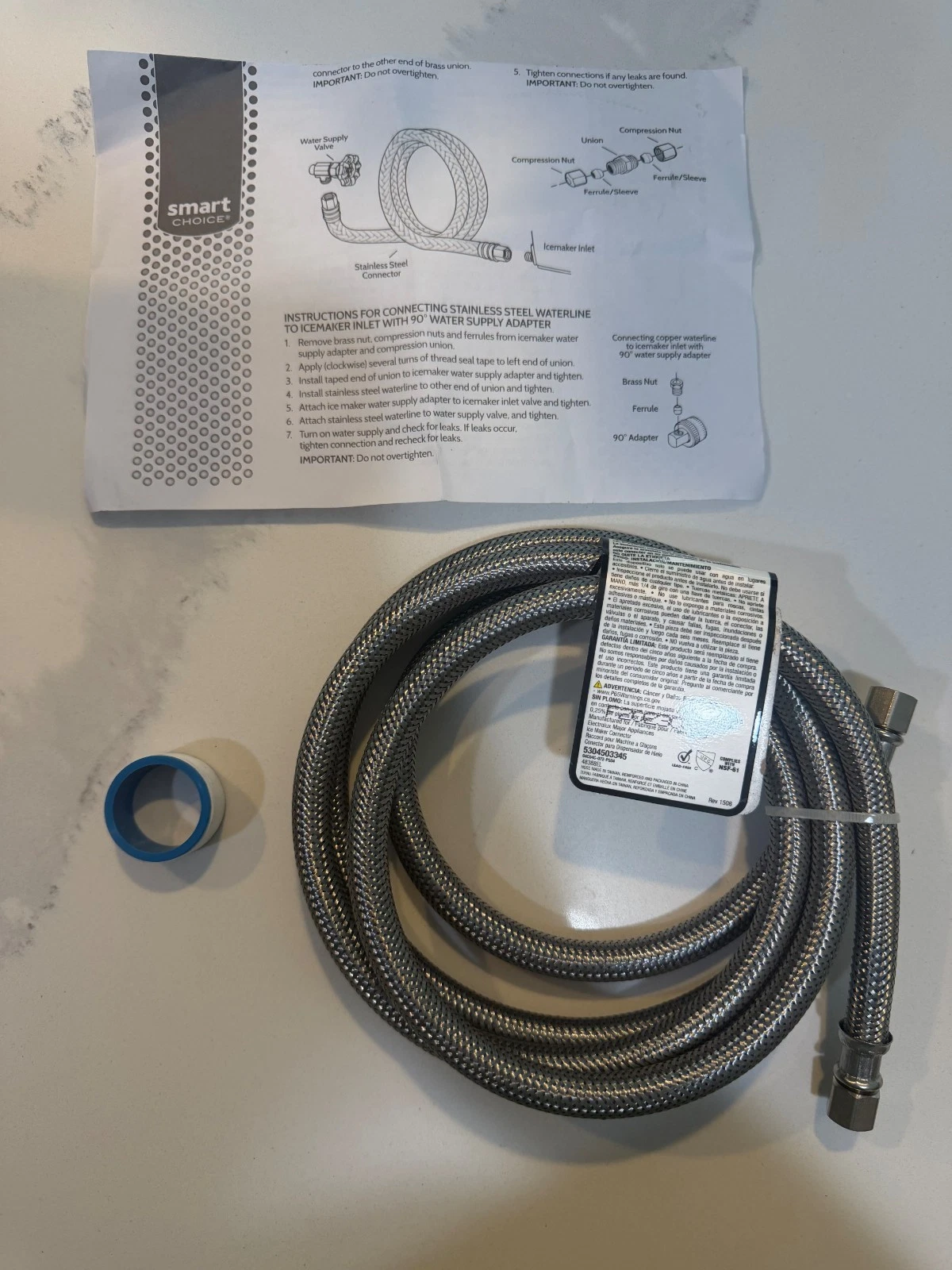 Smart Choice Universal 6' Stainless Steel Refrigerator Water Line Kit