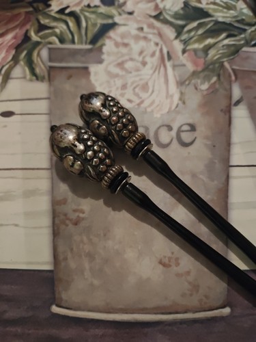 Victorian Hat Or Hair Pins With Grapes Wood Shaft