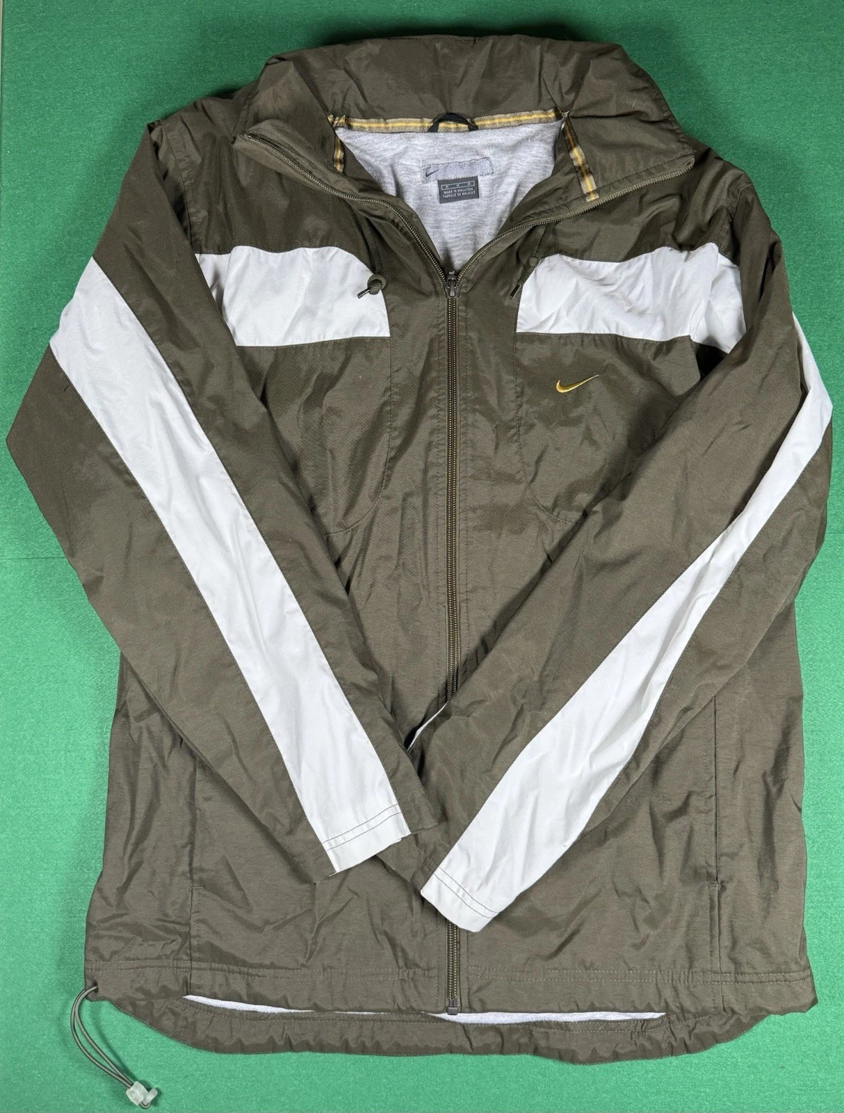 MESHKI Taglia M Giacca pullover giacca a vento foderata vintage Nike marrone e giallo full zip