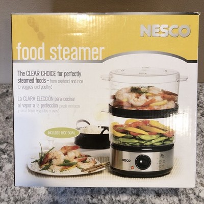 Nesco ST-25, Food Steamer, 5 quart, 400 watts, Clear, Stainless steel base  New