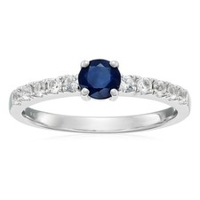 Sterling Silver Genuine Blue Sapphire With Created White Sapphire Ring Size 7