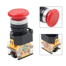 22mm Mushroom Momentary Plastic Push Button Switch Red Round 1NC 1NO DC 10A 220V