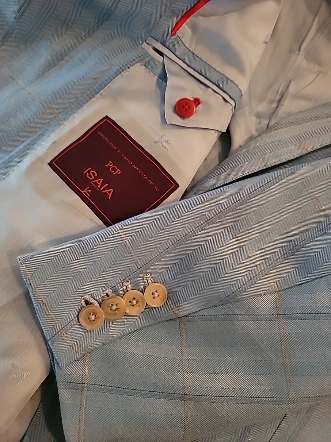 Isaia Napoli PCP Sport Coat Jacket Blue Plaid Aqua Cashmere/Silk  Blazer 8R/ 54R