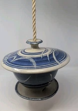 Large Blue Hanging Bird Feeder Studio Pottery Follette  Pottery Seed feeder 