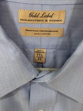 Roundtree  Yorke Gold Label Dress Shirt Mens 17.5x33 LtBlue Non Iron 100 Cotton