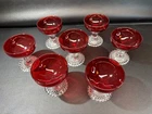 VINTAGE ANCHOR HOCKING RUBY RED FOOTED SHERBET DESSERT DISHES SET OF 7 (SEVEN)