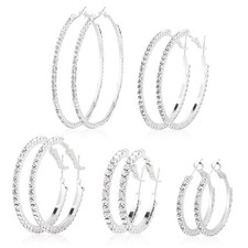 5 Pairs Large Rhinestone Hoop Earrings, 3-7cm/1.18-2.76in Medium, silver-tone
