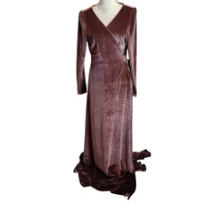 Baltic Born Women's Sz XL Purple Esmerelda Velvet Wrap Maxi Dress Long Sleeve