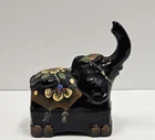 Fenton Black Elephant Trinket Box Signed A. Farley