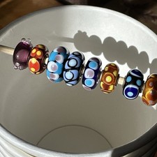 Authentic Trollbeads Sterling Silver multicolor Glass Beads Lot Of 8