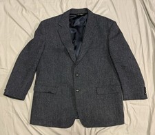 Harris Tweed Jos A Bank Sports Coat Jacket Blazer 100 Wool Blue 2 Button 46R