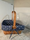 1990 Longaberger Basket Handle Blue/White Liner & Insert 11 x 8 x 5.5 Signed — photo 4
