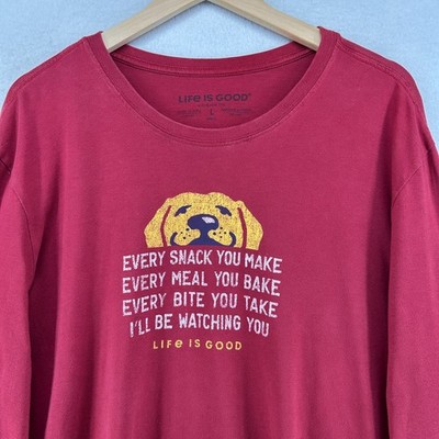 LIFE IS GOOD Shirt Mens L I'll Be Watching You Dog Long Sleeve Crusher Tee Red