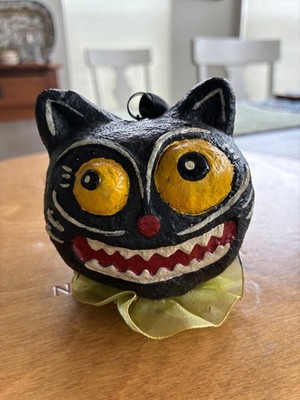 Vintage Halloween Papier Mache Cat Head Folk Art