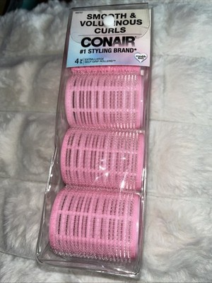 4 Pack New Conair Styling Smooth Voluminous X-Large Self Grip Pink Rollers Night