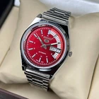 vintage Refurbished seiko 5 automatic Red dial stainless steel men's watch
