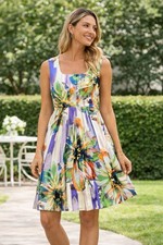 London Times Dress Womens 8 Multicolor Floral Fit Flare Pleated A Line