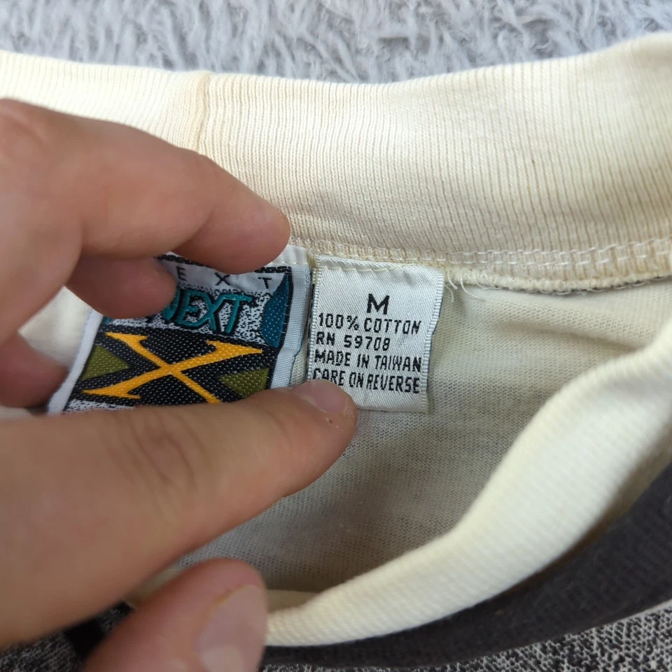 Camiseta Vintage Next Exit Para Hombre M Negra Blanca Rayas Años 80 Retro Capa Cordón Foto 4 de 4