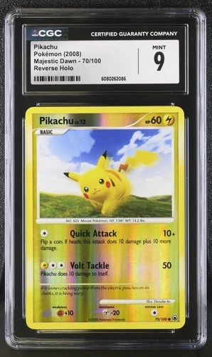 CGC 9 MINT Pikachu 2008 Majestic Dawn 70/100 Reverse Holo Pokemon Card