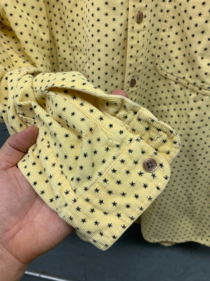 Perry Ellis America Corduroy Shirt Men's Large Yellow Star Print Long Sleeve - Image 3 of 4