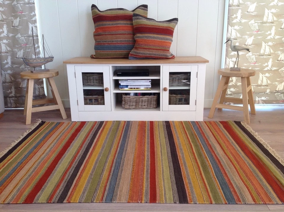 Large Cushion Cover Orange Green Multi Striped Wool Kilim Cushions 60 x 60 cm - Image 4 of 4