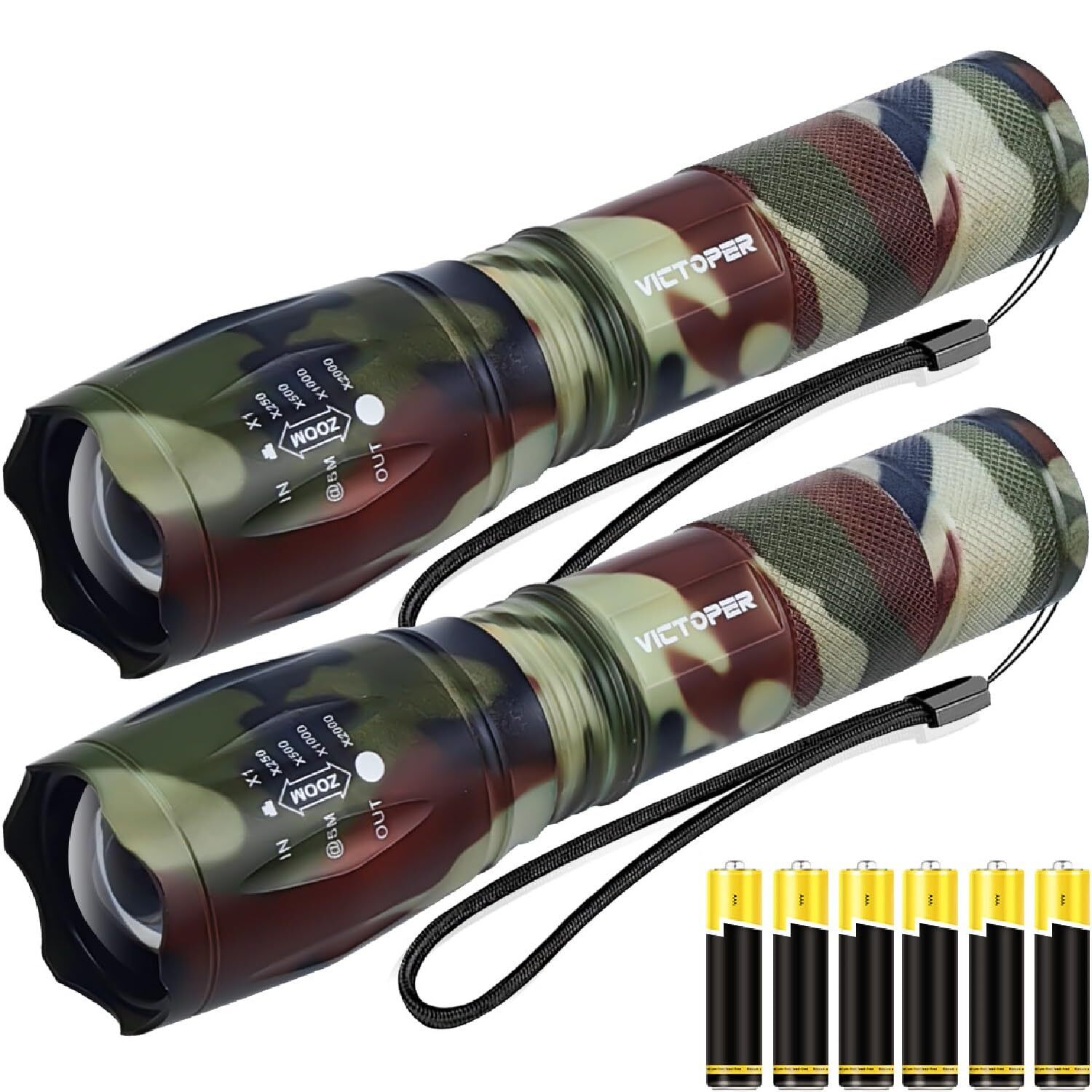 LED Flashlight 2 Pack Camo Bright 2000 Lumens Tactical Flashlights High Lumen...