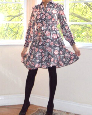 MAX MARA Weekend Jimco Silk Shirt Dress Long Slv Belt Black Floral NEW 36 UK 4