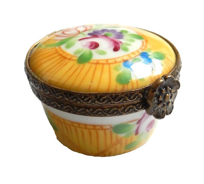 Limoges Peint Main Porzellan Blumengarten Bordüre Schmuckschatulle - handbemalt
