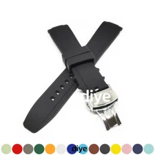 Curved End Bracelet 18mm-22mm Silicone Rubber Watch Strap Band Deployment Buckle