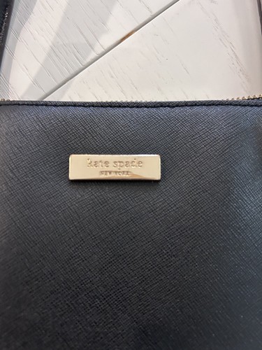 Kate Spade Tote Bag Cow Leather Black 20" x 13" x 8" FLAWED Gold Hardware Purse - Picture 3 of 15