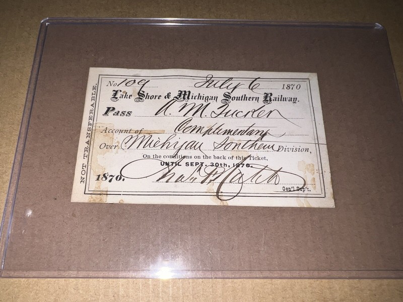 1870 Lake Shore & Michigan Southern Complimentary Pass #109