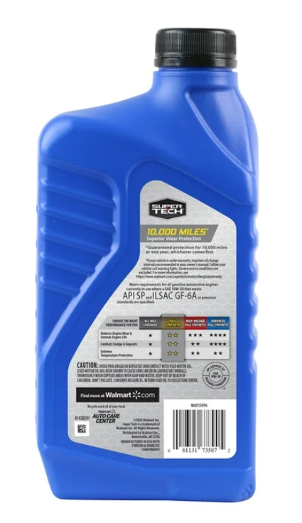 Super Tech Full Synthetic 10W-30 Motor Oil, 1 Quart - Premium