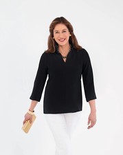 750 Nina Mclemore Woman  s Shirt Blazer With Buttons Black 100 Silk Size 6