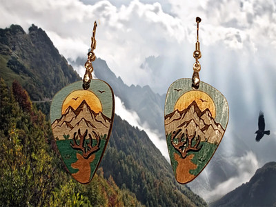 Blonde Lady drinking some coffee Earrings | Hand painted | Wood | Laser Cut