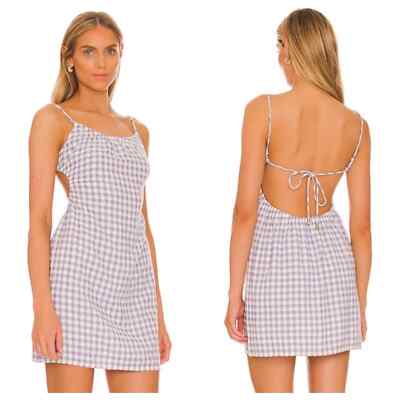 L*Space Gingham Anika Dress Open Back Blue/White Size XS NWT