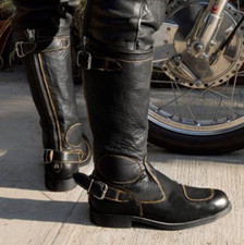 US12 Mens Motorcycle Mid Calf Boots Belt Buckle PU Leather Knight Shoes Fashion